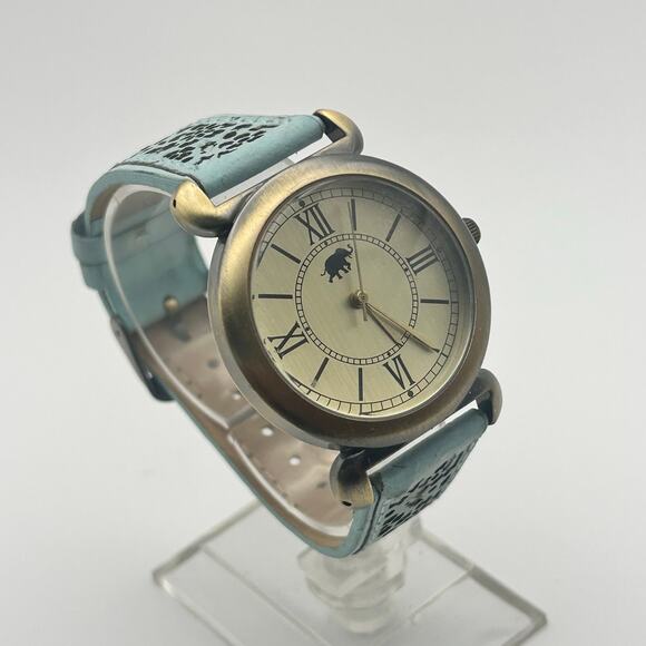 Women’s Elephant Dial Stainless Steel Blue Leather Watch Working New Battery - Picture 2 of 8